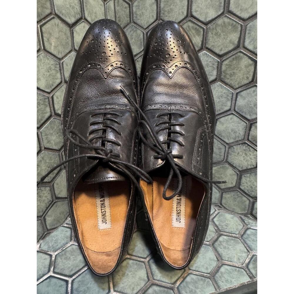 JOHNSTON AND MURPHY TYNDALL BLACK WINGTIP LACE UP OXFORD 20-8645 Size 11‎ D